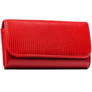 Czerwony, poziomy portfel damski ze skóry ekologicznej zamykany zatrzaskiem - 4U Cavaldi-1