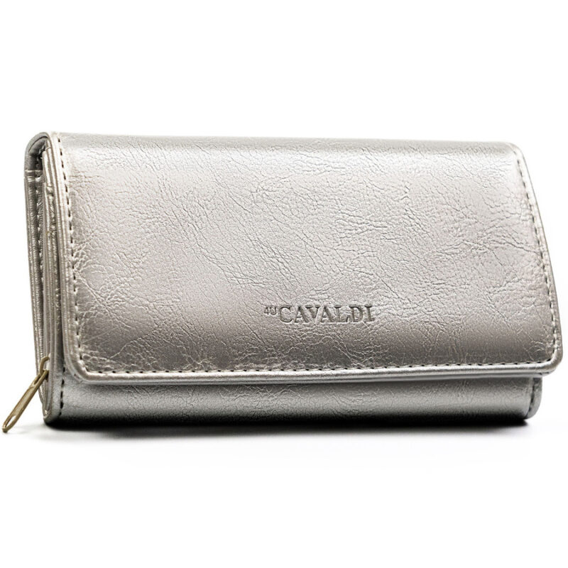 Duży, srebrny portfel damski ze skóry ekologicznej z kieszonką zewnętrzną - 4U Cavaldi-1 Duży, srebrny portfel damski ze skóry ekologicznej z kieszonką zewnętrzną - 4U Cavaldi-1
