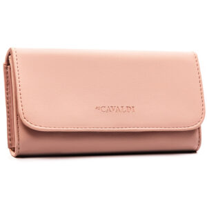 Różowy, duży portfel damski ze skóry ekologicznej z kieszonką zewnętrzną, zamykany na zatrzask - 4U Cavaldi-1