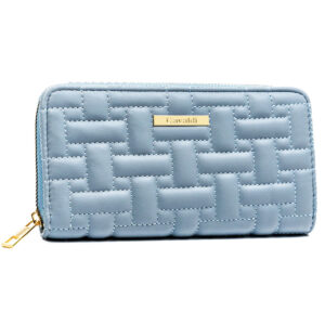 Niebieski portfel damski ze skóry ekologicznej zamykany suwakiem - 4U Cavaldi-1