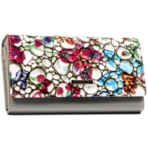 Skórzany, wielokolorowy portfel damski w kwiaty, wyposażony w system RFID - 4U Cavaldi-1