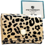Portfel damski ze skóry ekologicznej i naturalnej w złotym kolorze w cętki - Peterson-1