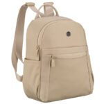 Mały plecak damski wykonany z poliestru w kolorze ecru, jednokomorowy z kieszenią zewnętrzną - Peterson-1