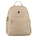 Mały plecak damski wykonany z poliestru w kolorze ecru, jednokomorowy z kieszenią zewnętrzną - Peterson-2