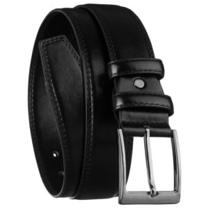 Czarny pasek męski ze skóry ekologicznej ze srebrną, klasyczną klamrą-1