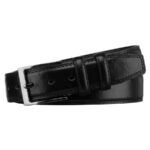Czarny pasek męski ze skóry ekologicznej ze srebrną, klasyczną klamrą-2