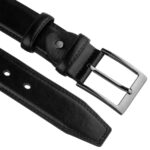 Czarny pasek męski ze skóry ekologicznej ze srebrną, klasyczną klamrą-3