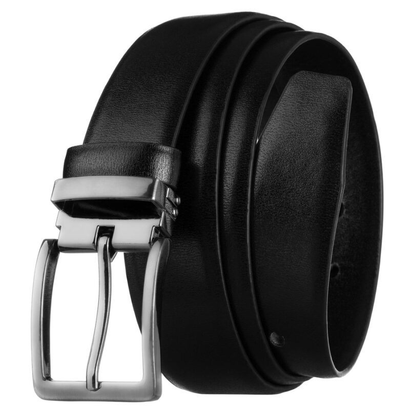 Szeroki, czarny pasek męski ze skóry ekologicznej ze srebrną, klasyczną klamrą-1 Szeroki, czarny pasek męski ze skóry ekologicznej ze srebrną, klasyczną klamrą-1