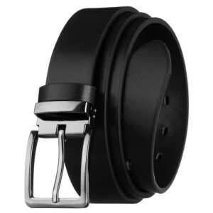 Pasek męski ze skóry ekologicznej w czarnym kolorze, zakończony srebrną, klasyczną klamrą-1