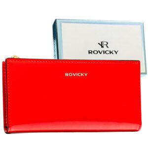 Czerwony, duży portfel damski ze skóry ekologicznej zamykany suwakiem i zatrzaskiem - Rovicky-1
